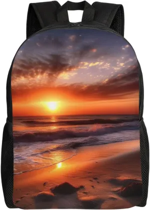 Beach Sunrise Travel Laptop Backpack Waterproof Lightweight Cute Backpack For Women Men Casual Daypack