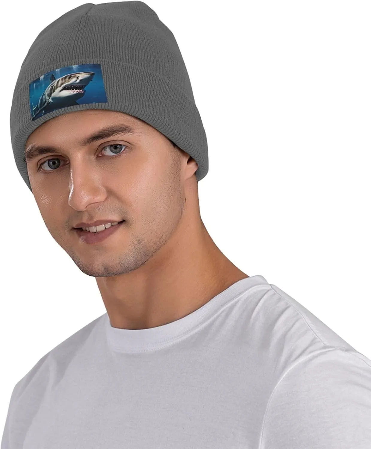 Beanie for Men Winter Hats for Women Knit Hat Great White Shark Beanie Soft Warm Cuffed Caps Stylish Watch Cap Black Beanie
