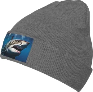 Beanie for Men Winter Hats for Women Knit Hat Great White Shark Beanie Soft Warm Cuffed Caps Stylish Watch Cap Black Beanie