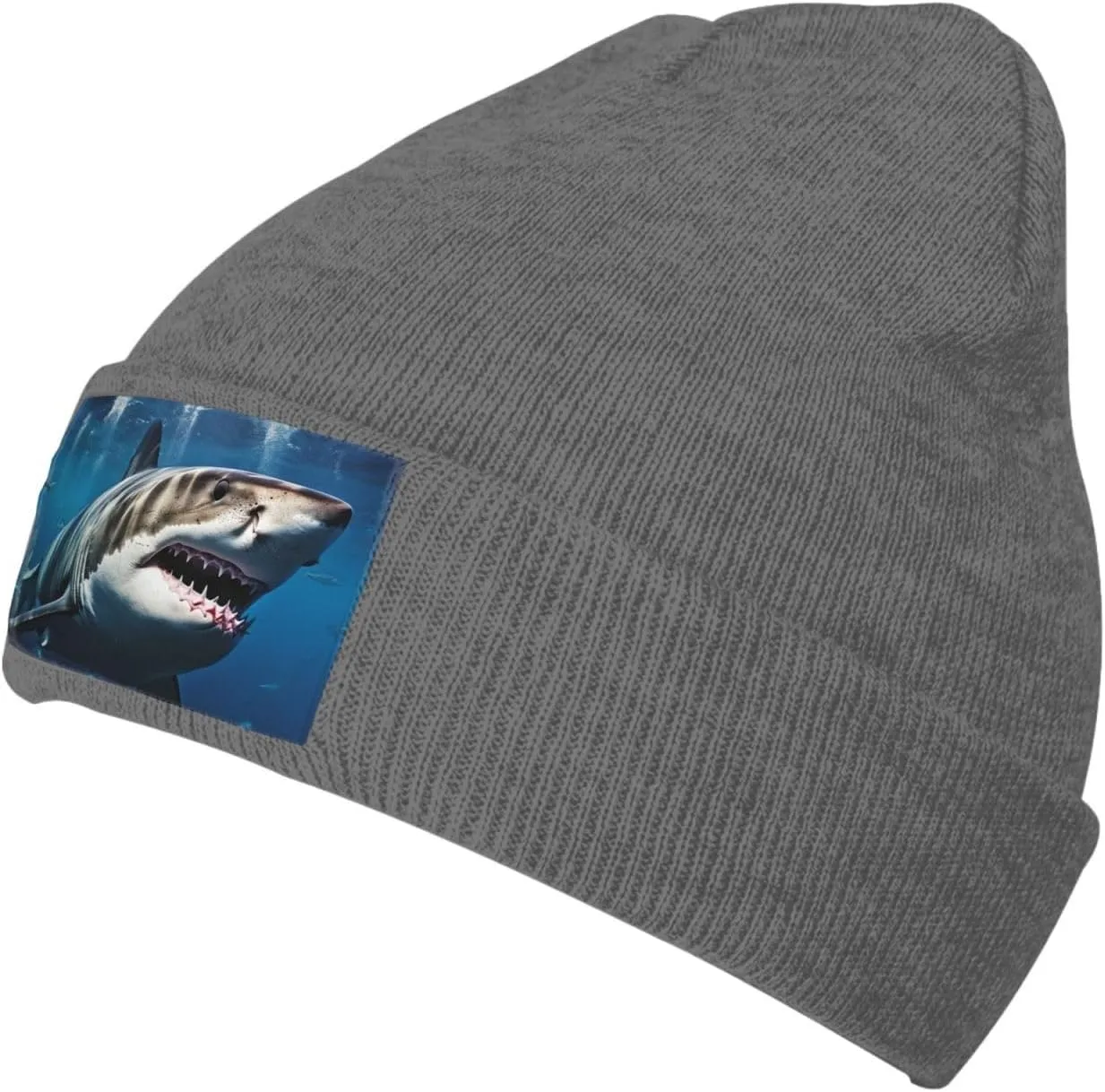 Beanie for Men Winter Hats for Women Knit Hat Great White Shark Beanie Soft Warm Cuffed Caps Stylish Watch Cap Black Beanie