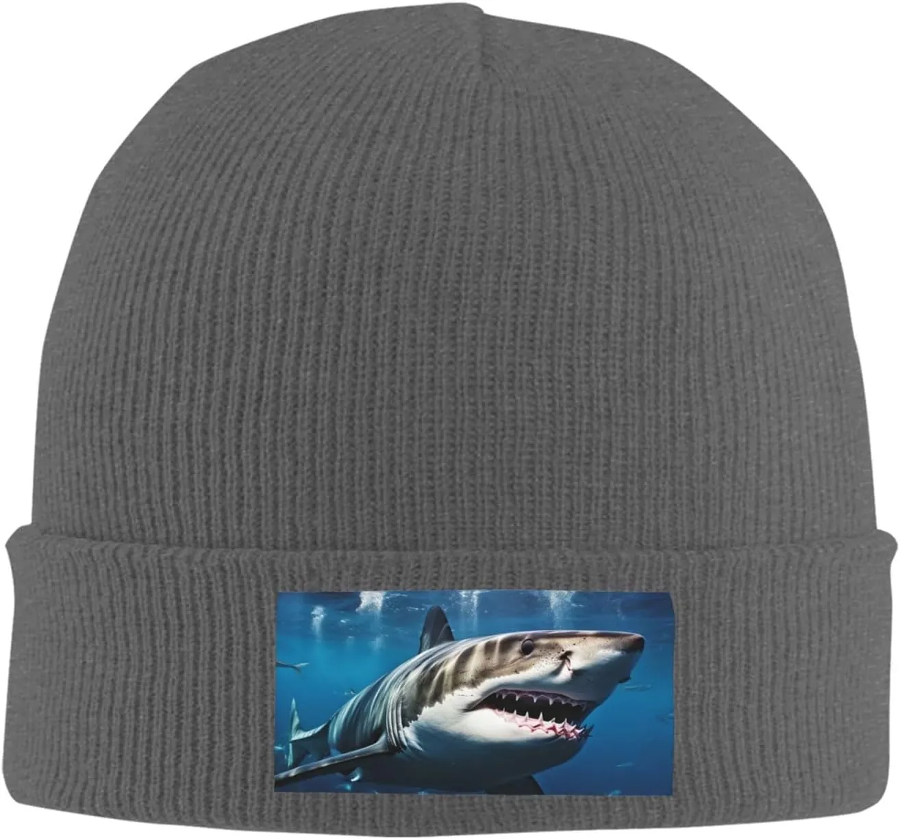 Beanie for Men Winter Hats for Women Knit Hat Great White Shark Beanie Soft Warm Cuffed Caps Stylish Watch Cap Black Beanie