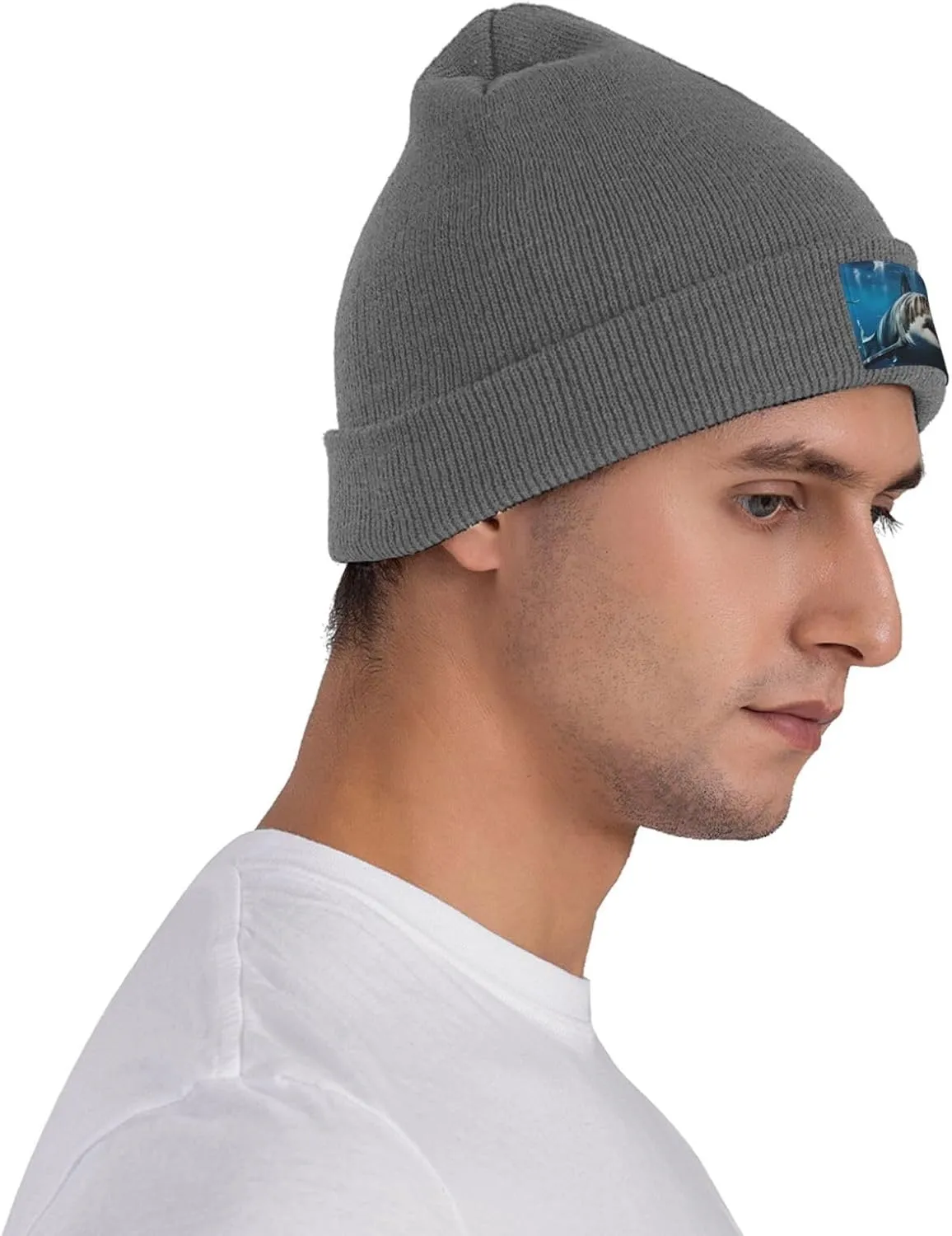 Beanie for Men Winter Hats for Women Knit Hat Great White Shark Beanie Soft Warm Cuffed Caps Stylish Watch Cap Black Beanie