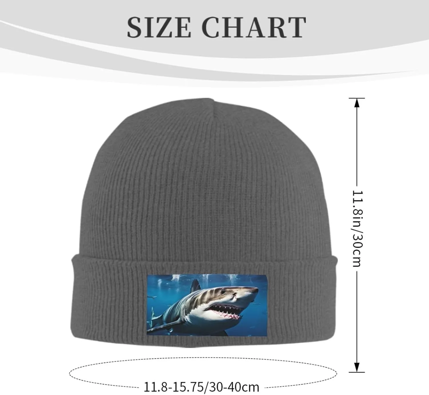 Beanie for Men Winter Hats for Women Knit Hat Great White Shark Beanie Soft Warm Cuffed Caps Stylish Watch Cap Black Beanie