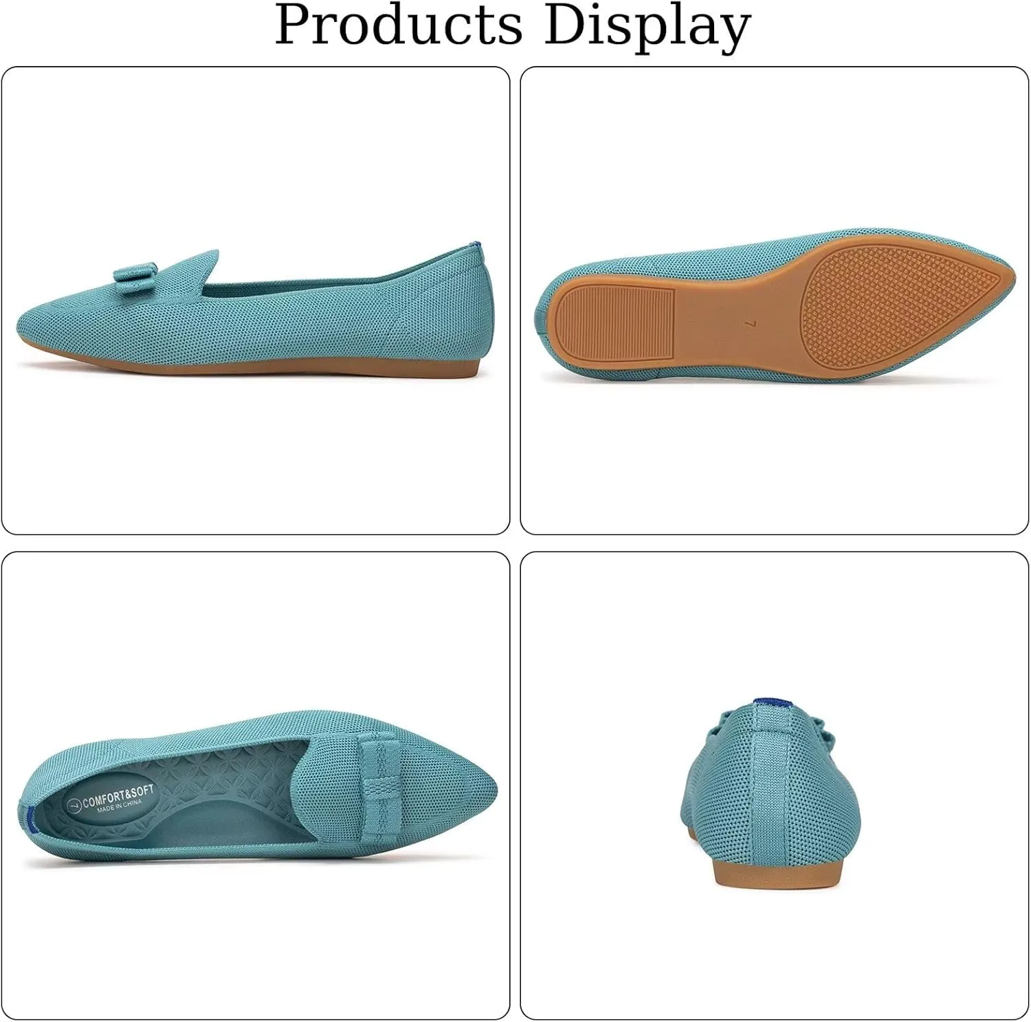 BEJINASH Women's Loafer Flats Casual Knit Fabric Lightweight Dressy Shoes Washable Elegant Pointed-Toe lace-up Bow Shoes Comfortable Ballet Shoes for Women Perfect for Daily