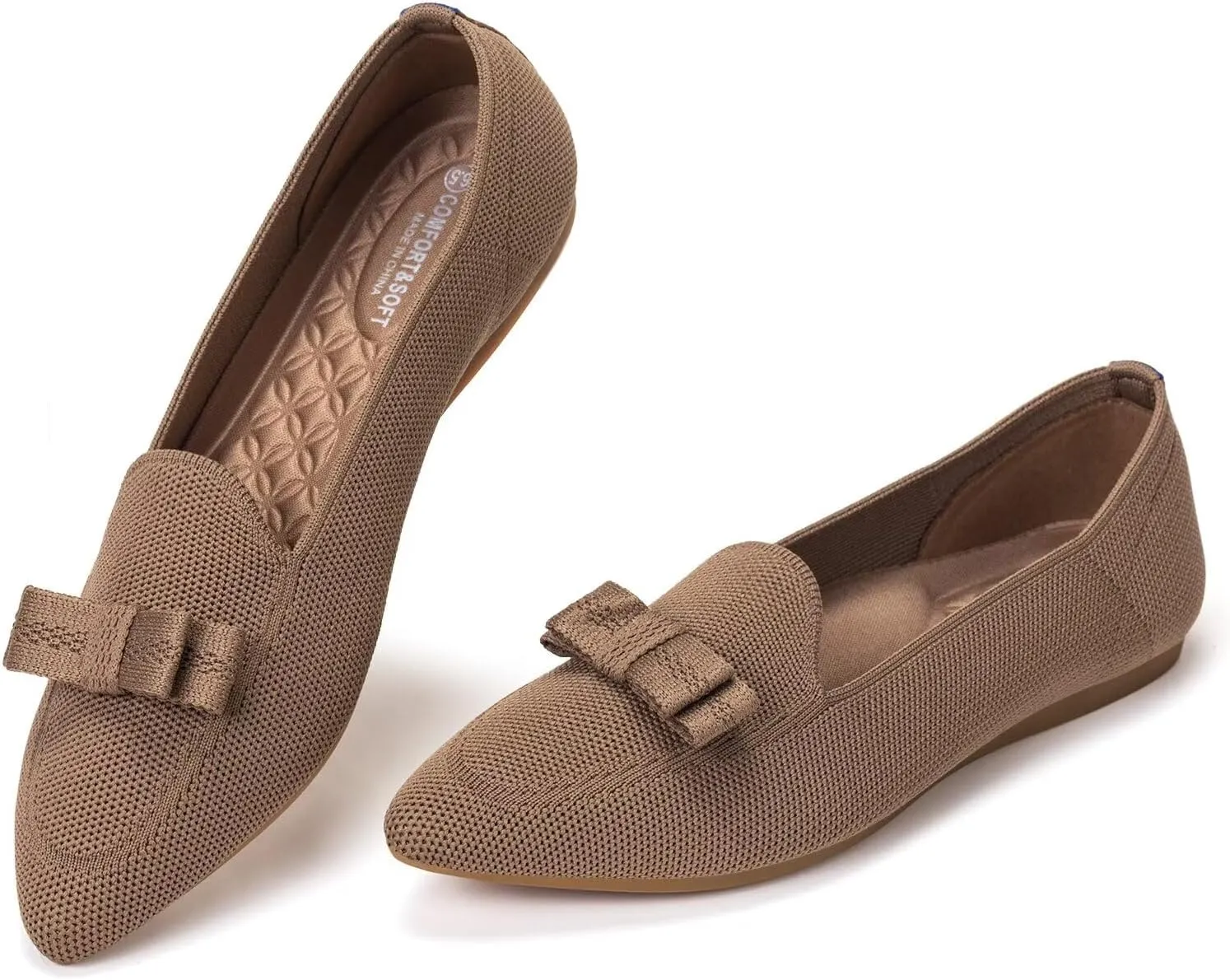 BEJINASH Women's Loafer Flats Casual Knit Fabric Lightweight Dressy Shoes Washable Elegant Pointed-Toe lace-up Bow Shoes Comfortable Ballet Shoes for Women Perfect for Daily