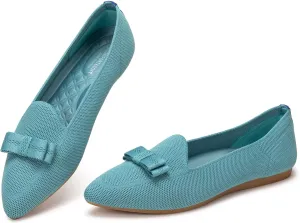 BEJINASH Women's Loafer Flats Casual Knit Fabric Lightweight Dressy Shoes Washable Elegant Pointed-Toe lace-up Bow Shoes Comfortable Ballet Shoes for Women Perfect for Daily