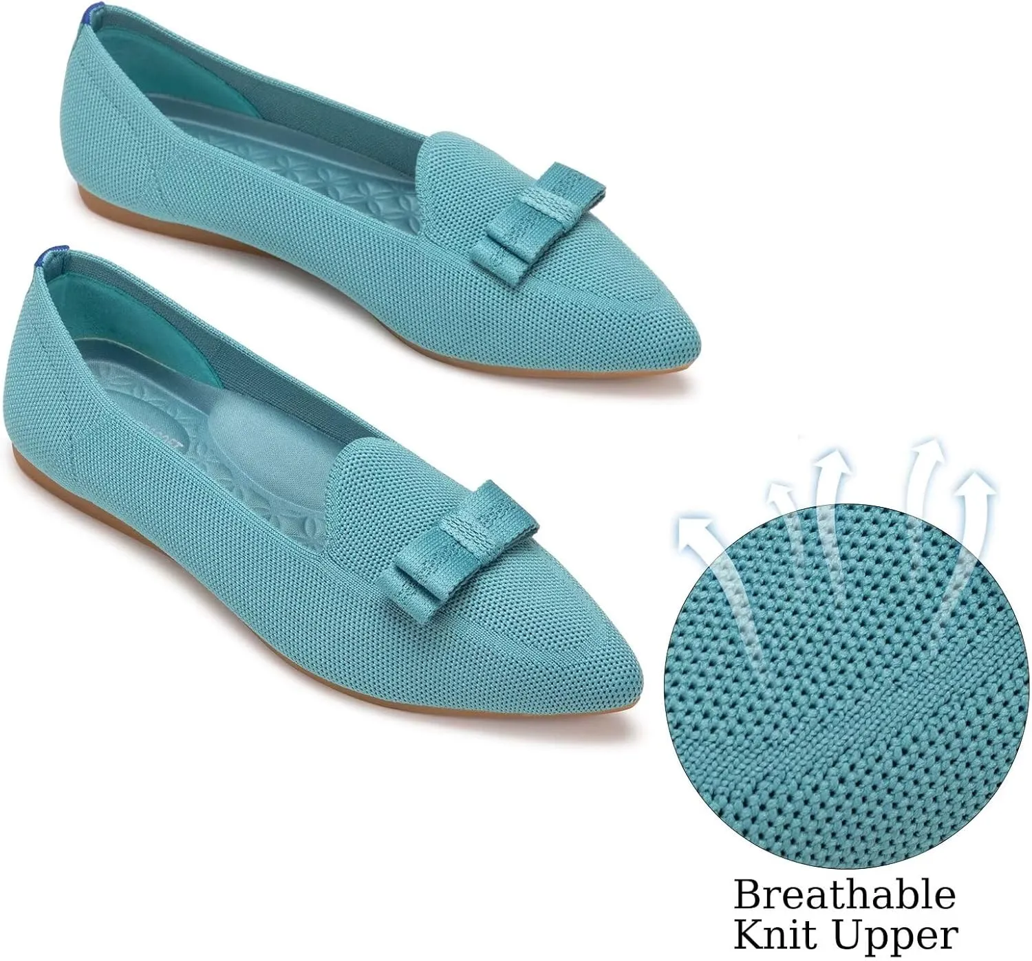 BEJINASH Women's Loafer Flats Casual Knit Fabric Lightweight Dressy Shoes Washable Elegant Pointed-Toe lace-up Bow Shoes Comfortable Ballet Shoes for Women Perfect for Daily