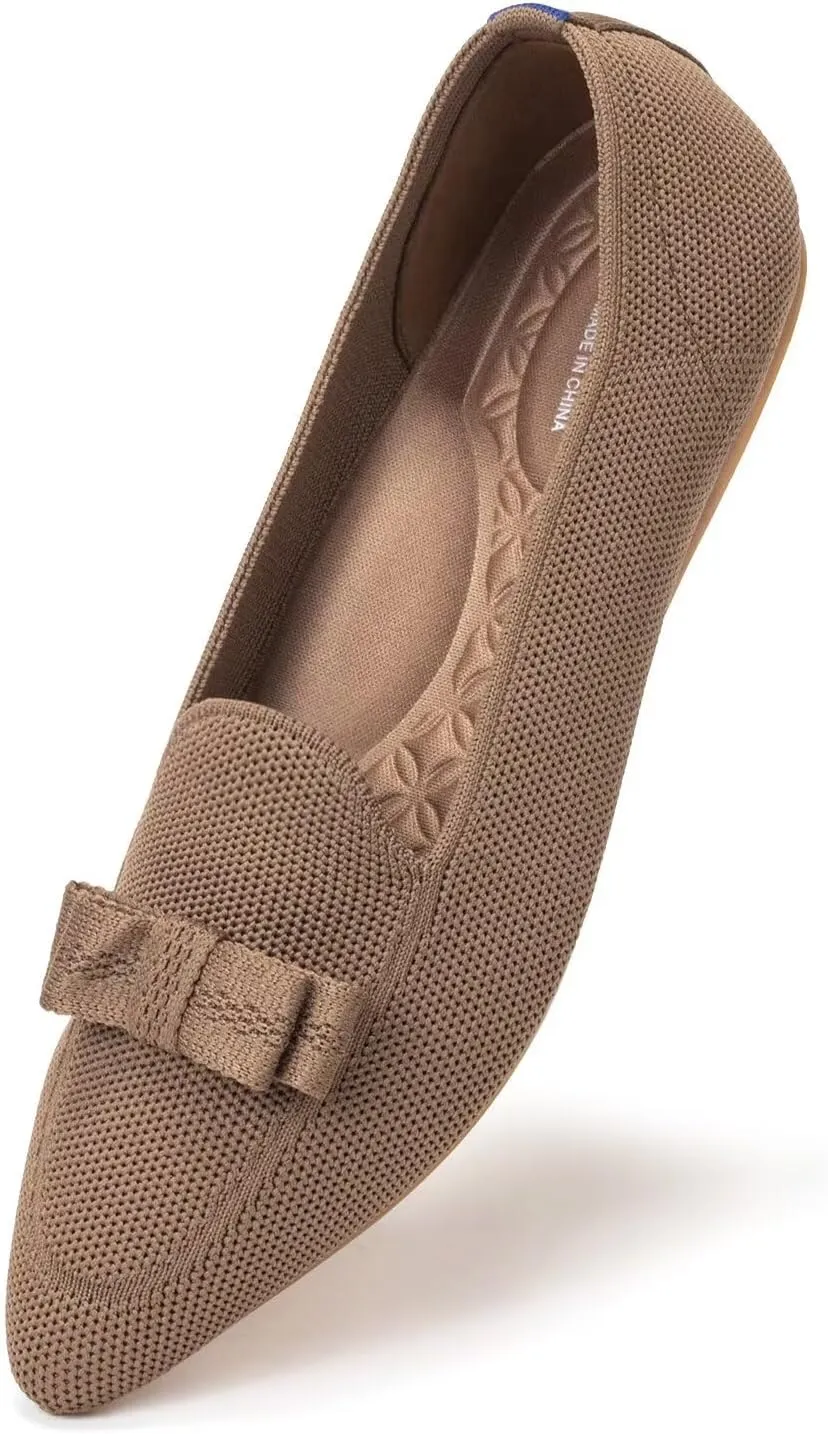 BEJINASH Women's Loafer Flats Casual Knit Fabric Lightweight Dressy Shoes Washable Elegant Pointed-Toe lace-up Bow Shoes Comfortable Ballet Shoes for Women Perfect for Daily