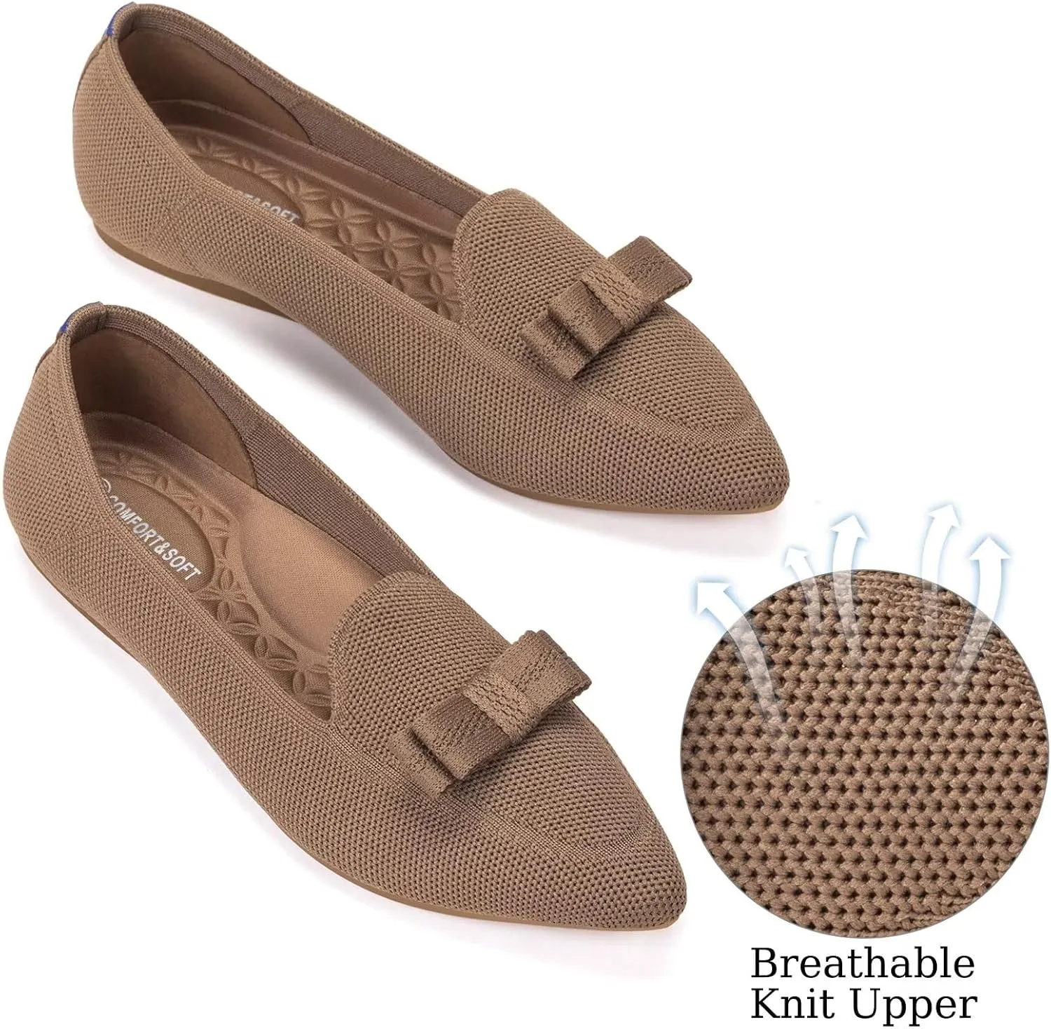 BEJINASH Women's Loafer Flats Casual Knit Fabric Lightweight Dressy Shoes Washable Elegant Pointed-Toe lace-up Bow Shoes Comfortable Ballet Shoes for Women Perfect for Daily