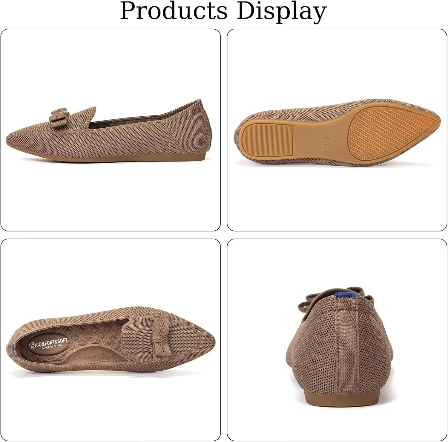 BEJINASH Women's Loafer Flats Casual Knit Fabric Lightweight Dressy Shoes Washable Elegant Pointed-Toe lace-up Bow Shoes Comfortable Ballet Shoes for Women Perfect for Daily