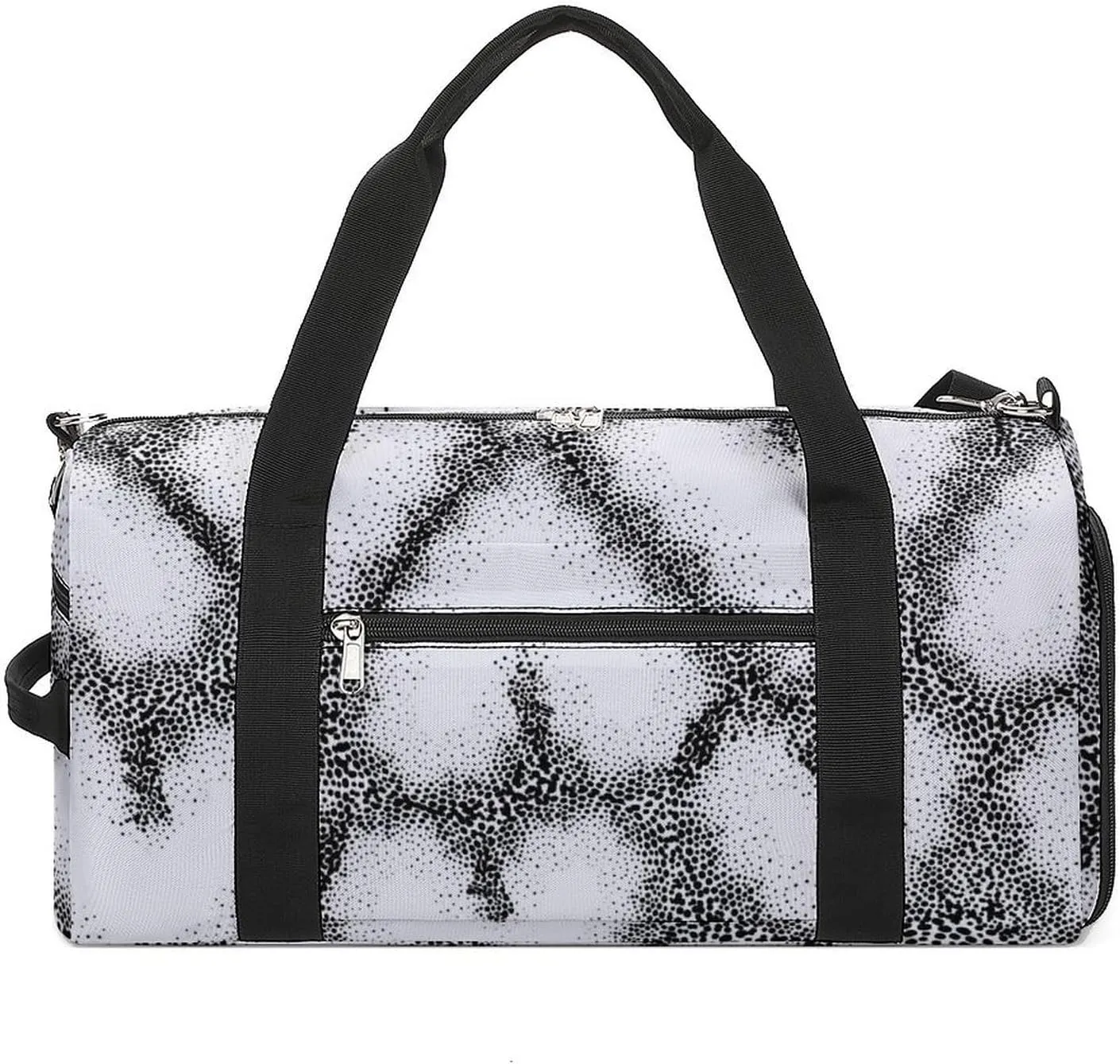 Black And White Dots Hearts Fitness Large Gym Bag for Unisex with Shoe Compartment & Wet Pocket