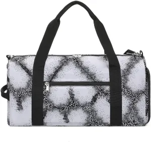 Black And White Dots Hearts Fitness Large Gym Bag for Unisex with Shoe Compartment & Wet Pocket