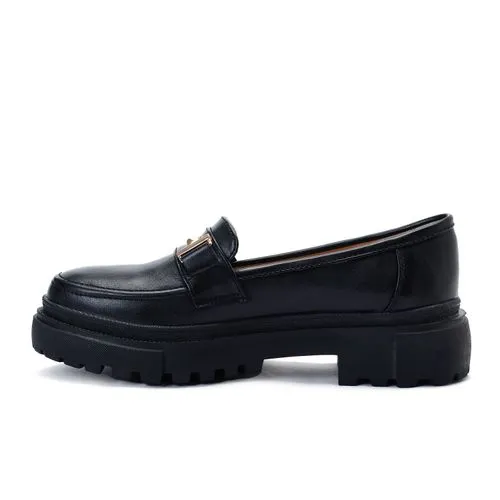 Black Chunky Platform Loafers with Gold Hardware