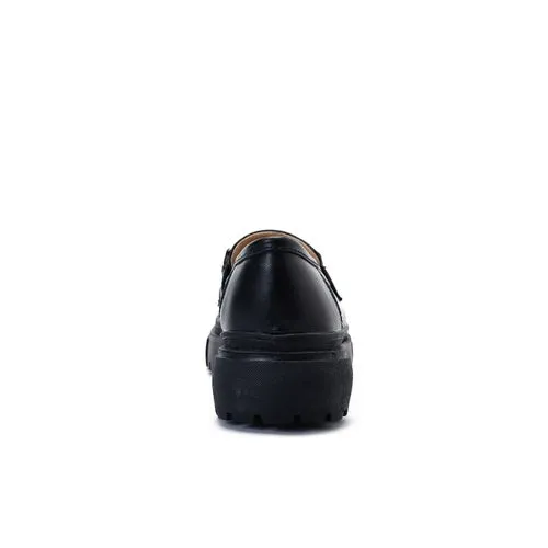 Black Chunky Platform Loafers with Gold Hardware