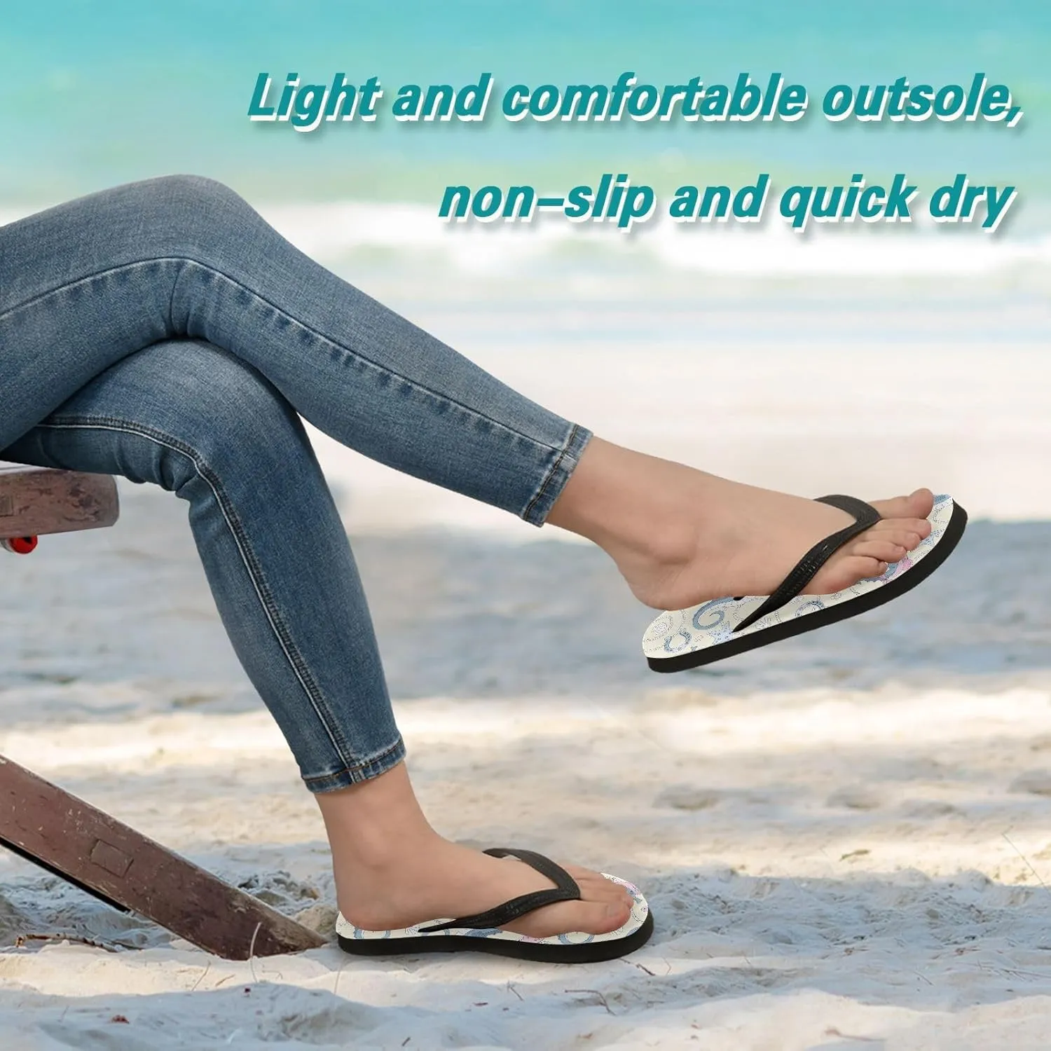 Blue Shell Rope Flip Flops for Beach Thong Sandals Anti-slip Lightweight Flat Slippers for House Indoor Outdoor