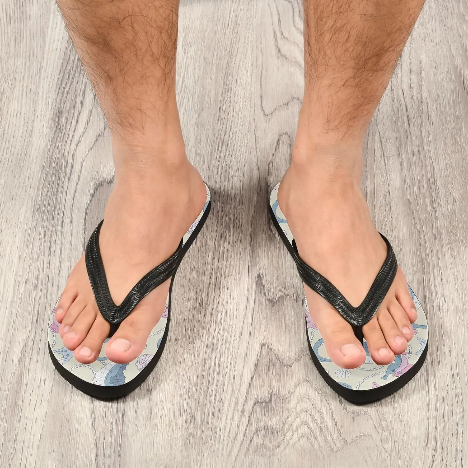 Blue Shell Rope Flip Flops for Beach Thong Sandals Anti-slip Lightweight Flat Slippers for House Indoor Outdoor