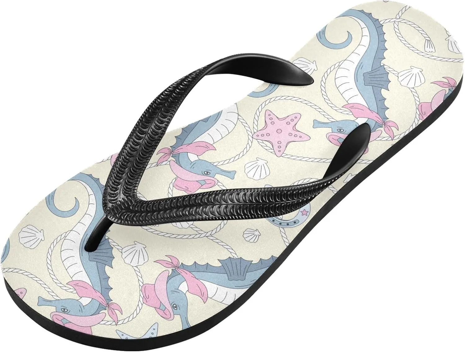 Blue Shell Rope Flip Flops for Beach Thong Sandals Anti-slip Lightweight Flat Slippers for House Indoor Outdoor