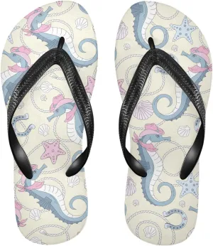 Blue Shell Rope Flip Flops for Beach Thong Sandals Anti-slip Lightweight Flat Slippers for House Indoor Outdoor