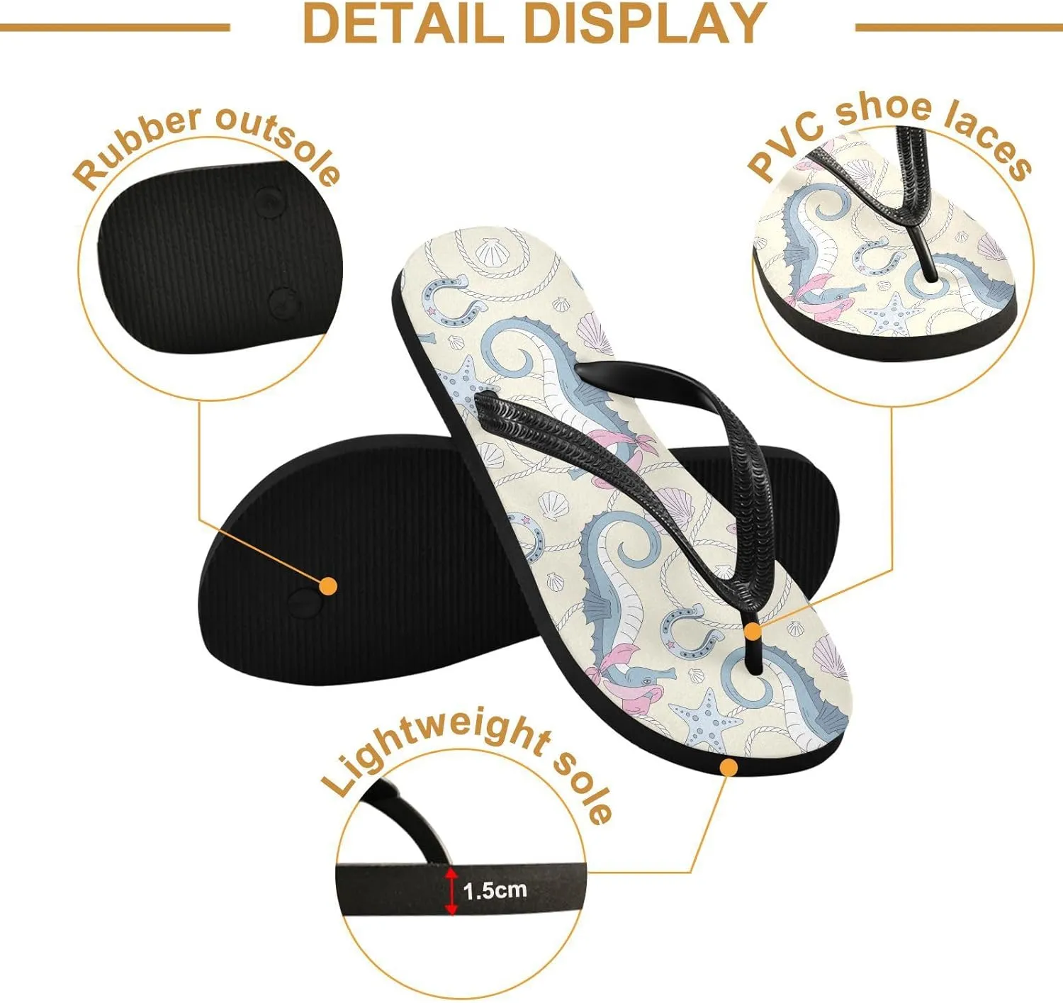 Blue Shell Rope Flip Flops for Beach Thong Sandals Anti-slip Lightweight Flat Slippers for House Indoor Outdoor