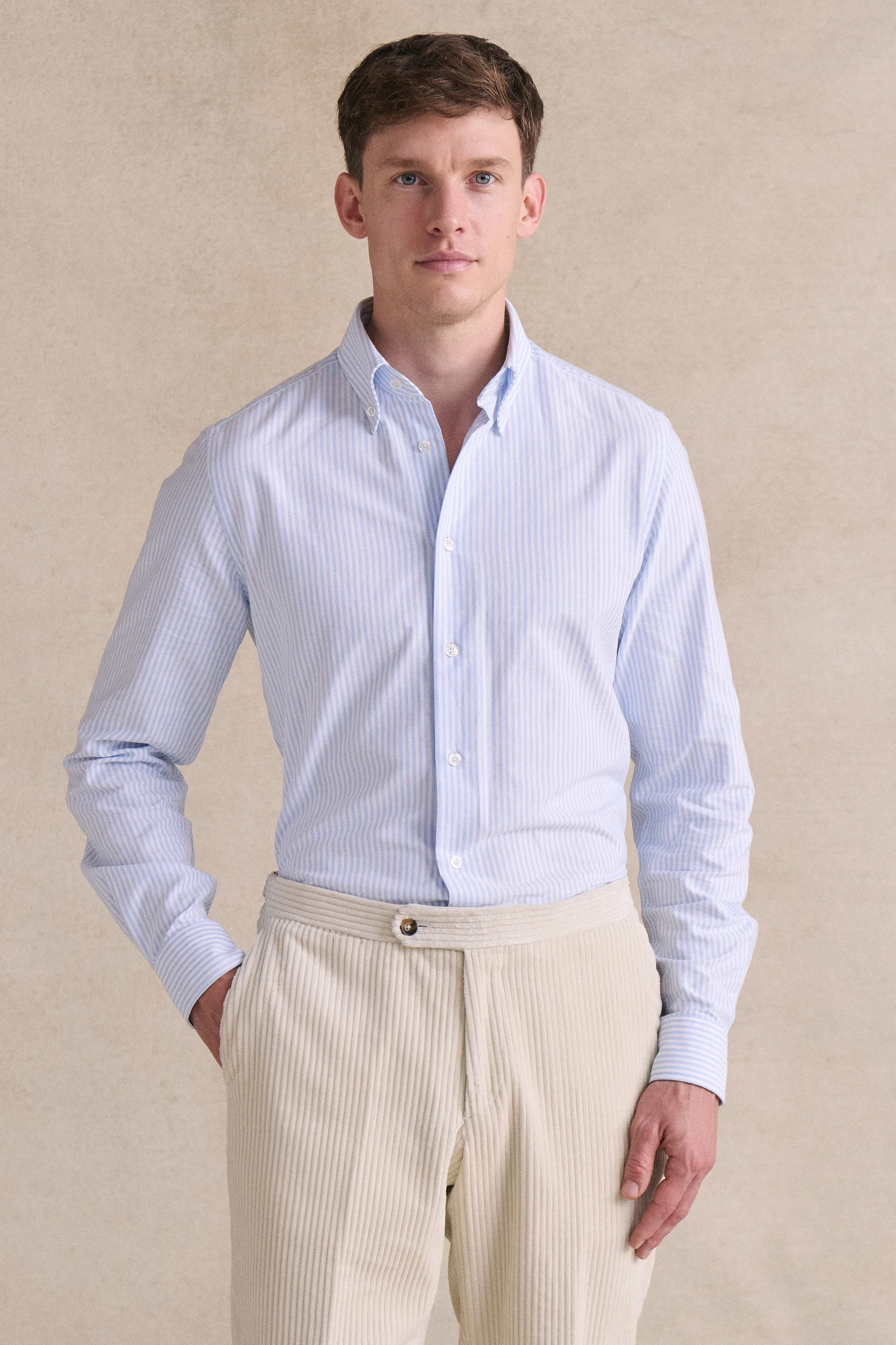 Blue Stripe Button Down Collar Tailored Fit Oxford Shirt
