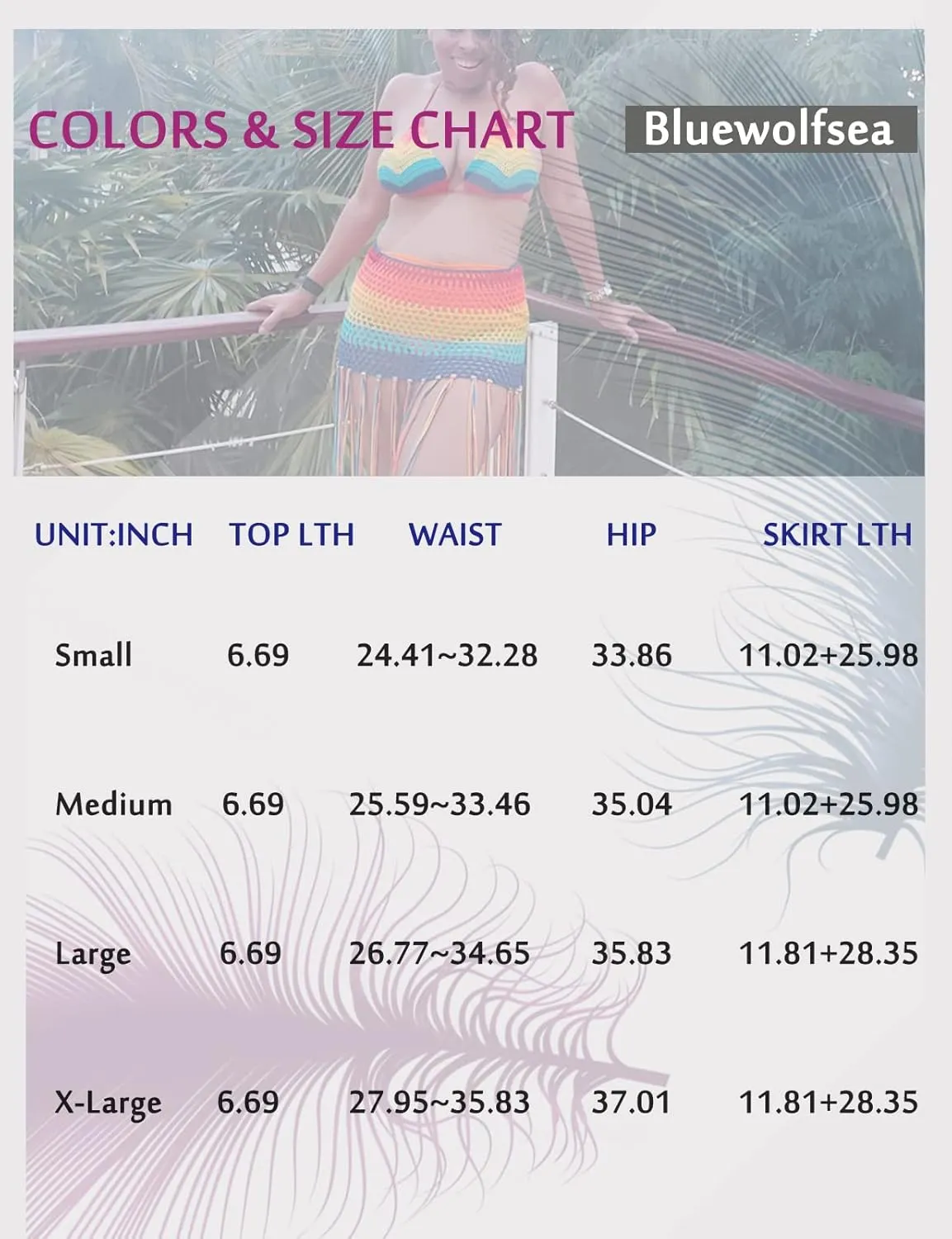 Bluewolfsea Women Sexy Beach Coverups Summer 2 Piece Outfits Crochet Mesh Fishnet Bikini Top and Maxi Skirt Set