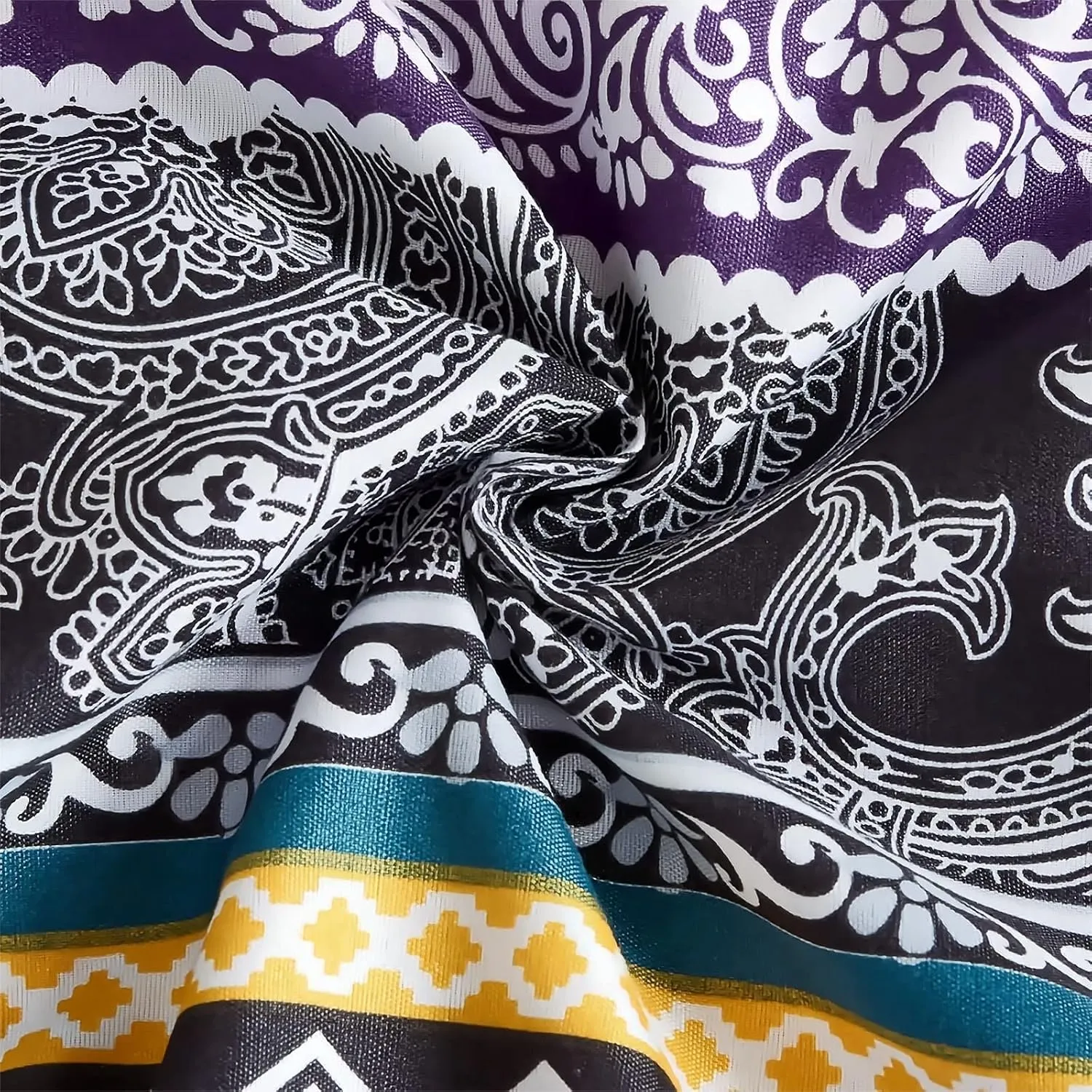 Boho Comforter Set Queen Size, 3 Pieces All Season Reversible Bohemian Comforter Set,Soft Microfiber Bedding Set, Modern Pattern Purple Comforter with 2 Pillow Shams (90x90inches)