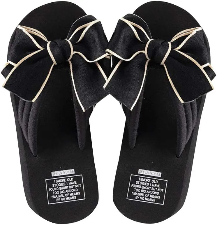 Bowknot Flip Flop for Women Cushioned Wedge Sandals Cute Gothic Lolita