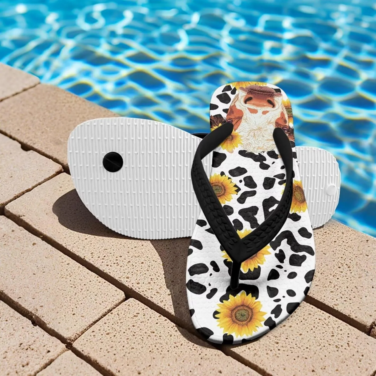 Boy Girl Flips Flops for Kids Cartoon Print Slip-on Thong Sandals Kids Slides for Beach Swim Pool