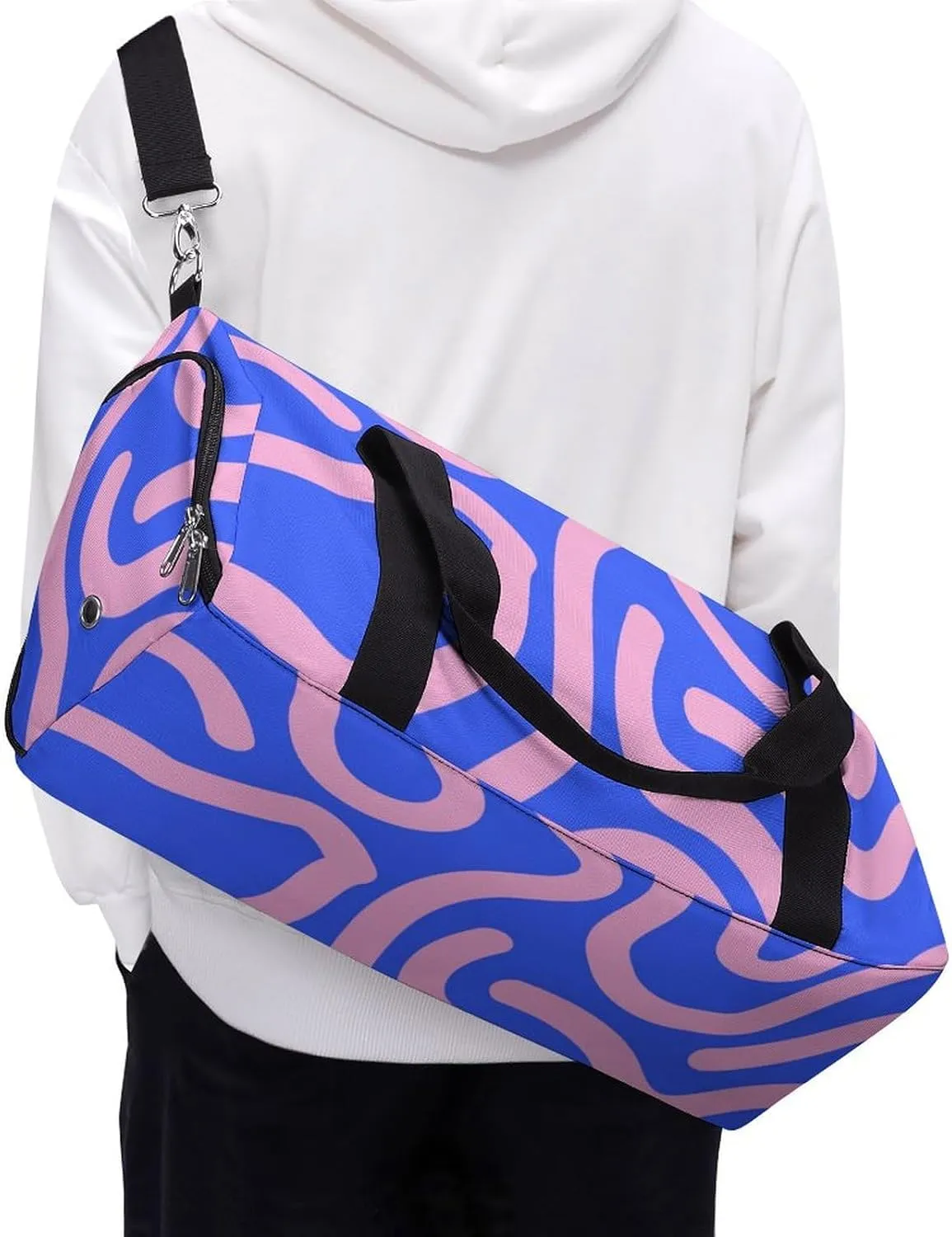 Bright Curved Lines Fitness Large Gym Bag for Unisex with Shoe Compartment & Wet Pocket