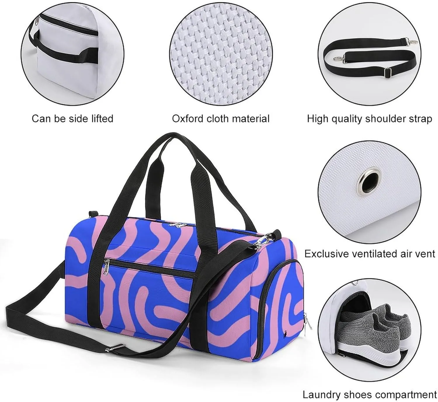 Bright Curved Lines Fitness Large Gym Bag for Unisex with Shoe Compartment & Wet Pocket
