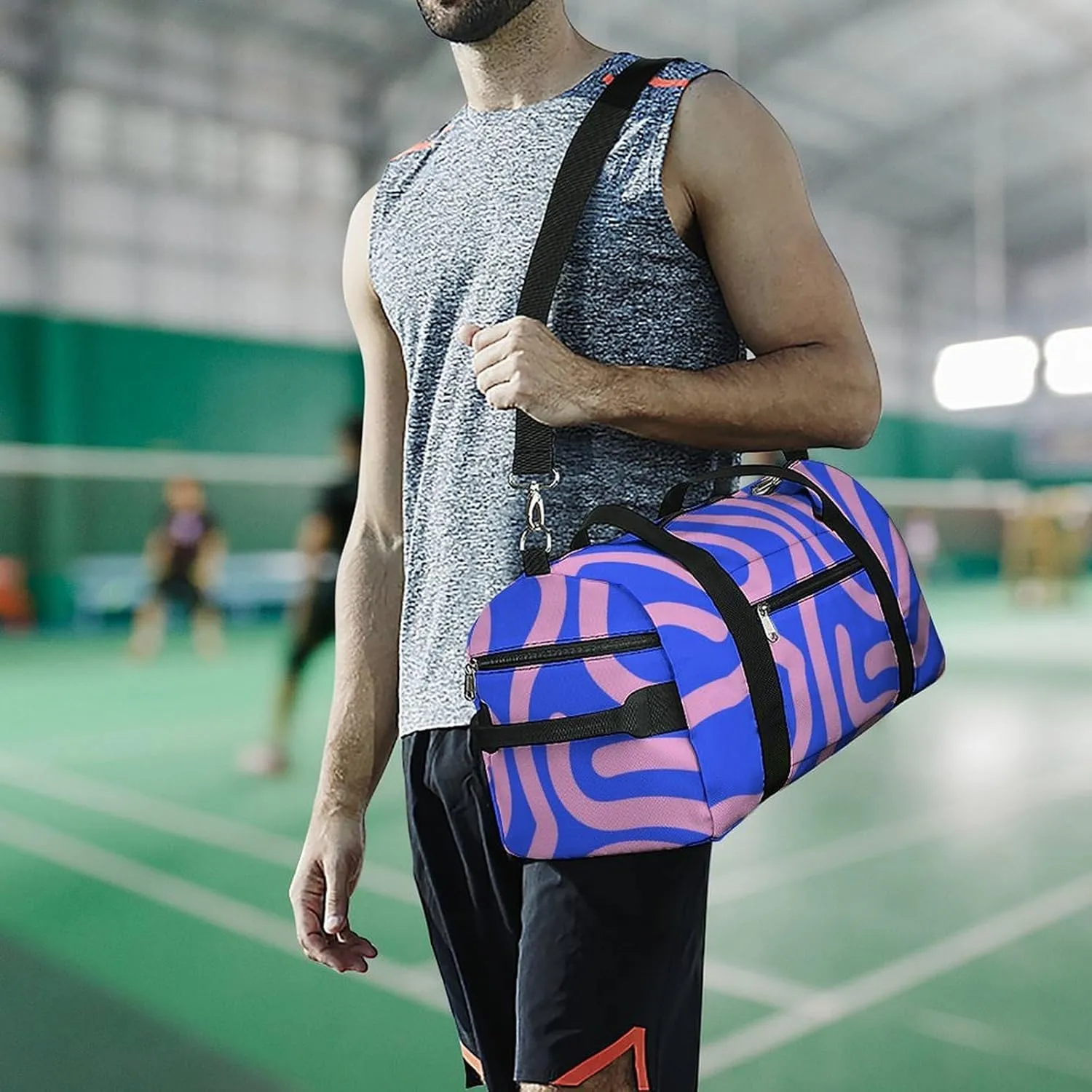 Bright Curved Lines Fitness Large Gym Bag for Unisex with Shoe Compartment & Wet Pocket
