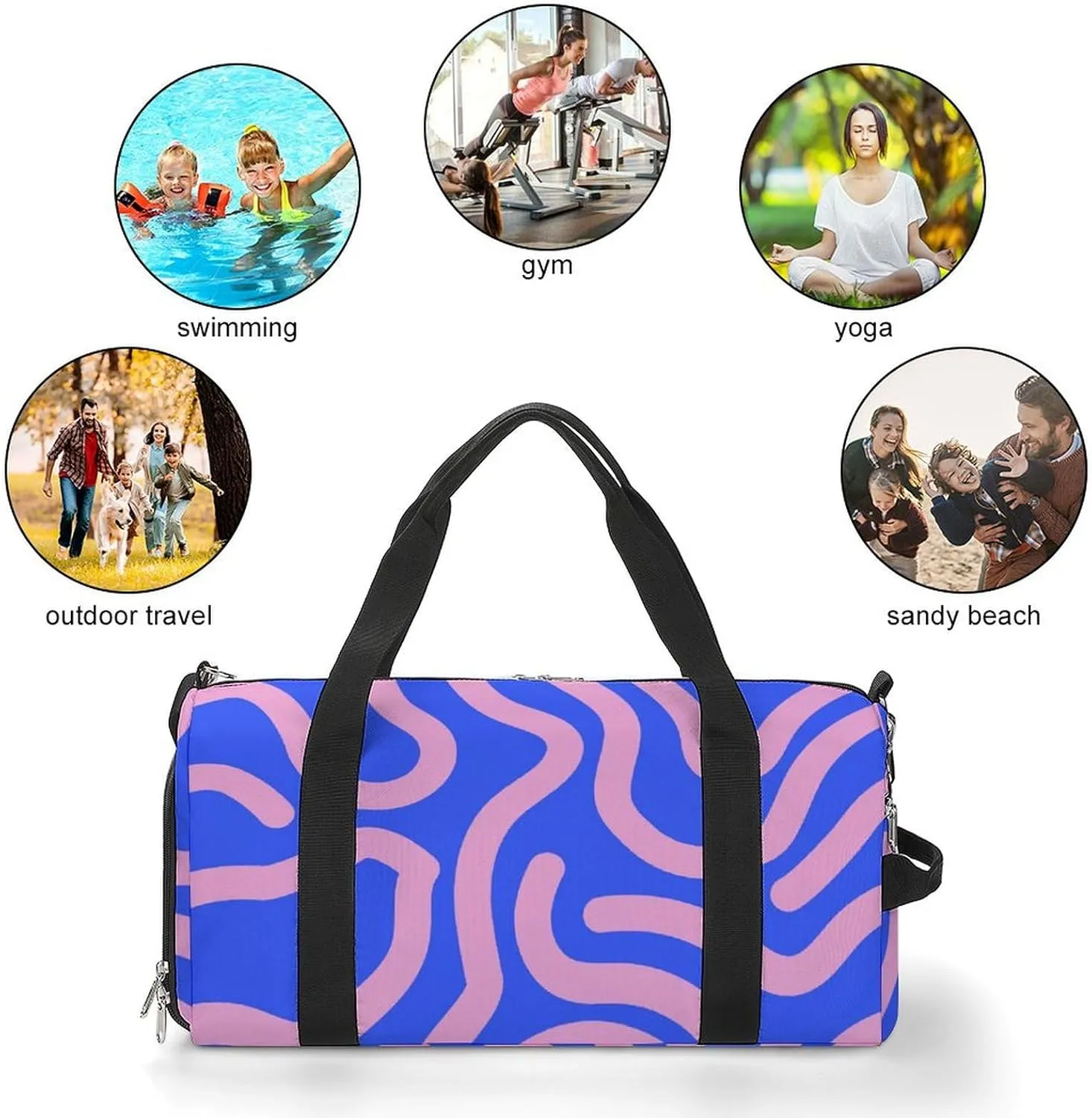 Bright Curved Lines Fitness Large Gym Bag for Unisex with Shoe Compartment & Wet Pocket