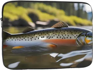 Brook Trout Fly Fishing Prints Portable Laptop Sleeve Case 12 inch, Ideal for Men and Women's Business Travel, and Office Use