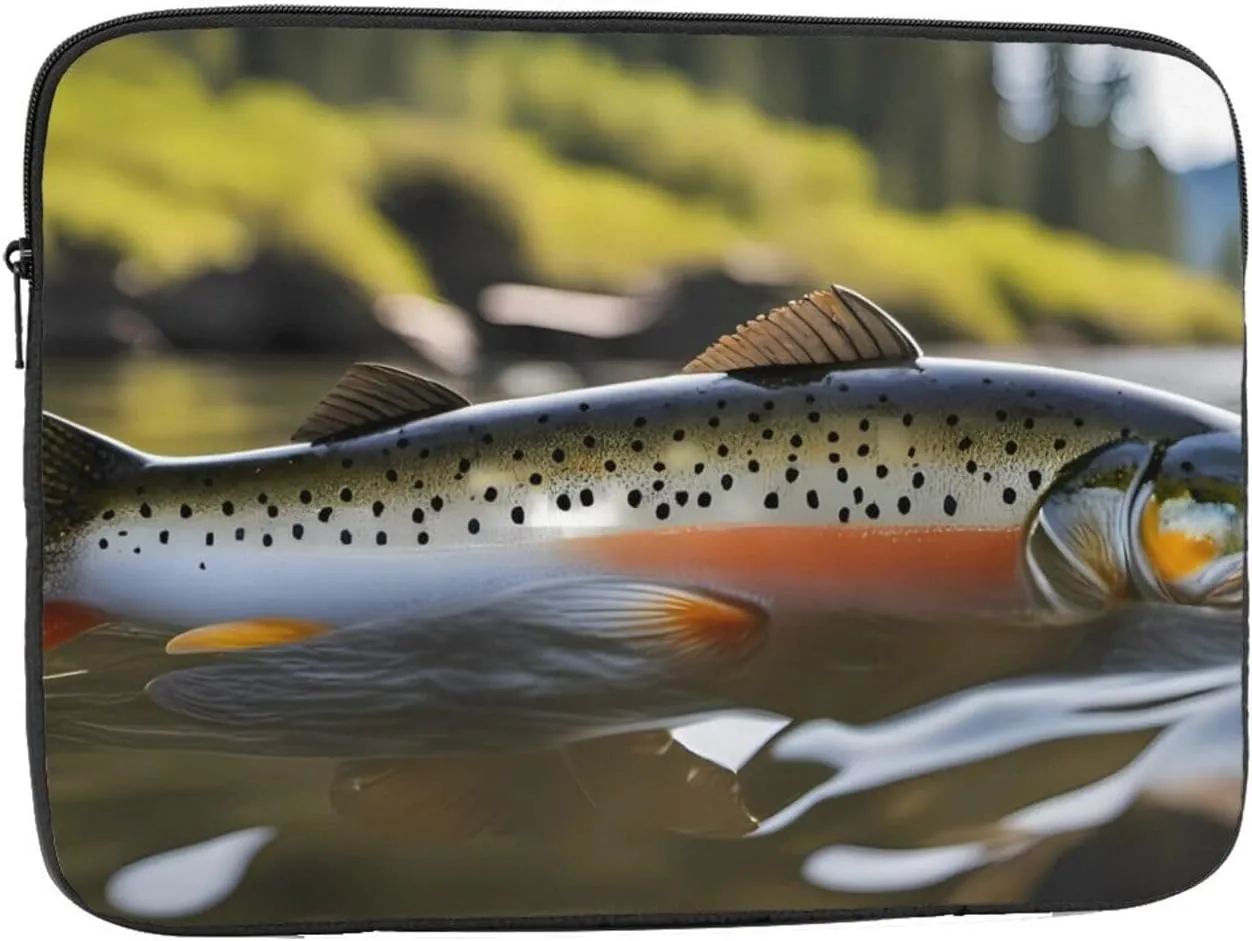 Brook Trout Fly Fishing Prints Portable Laptop Sleeve Case 12 inch, Ideal for Men and Women's Business Travel, and Office Use