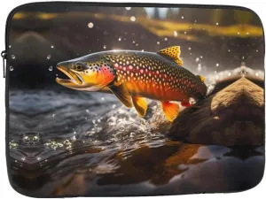 Brook Trout Fly Fishing Prints Portable Laptop Sleeve Case 15 inch, Ideal for Men and Women's Business Travel, and Office Use