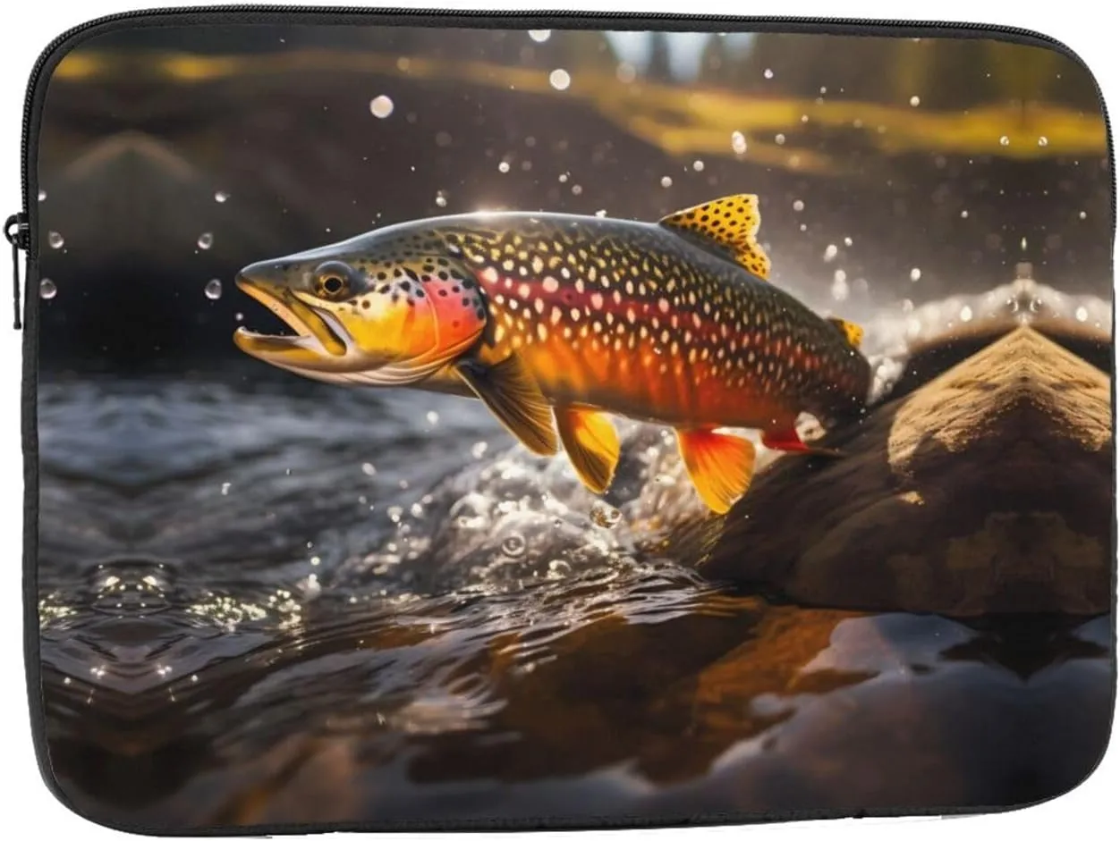 Brook Trout Fly Fishing Prints Portable Laptop Sleeve Case 15 inch, Ideal for Men and Women's Business Travel, and Office Use