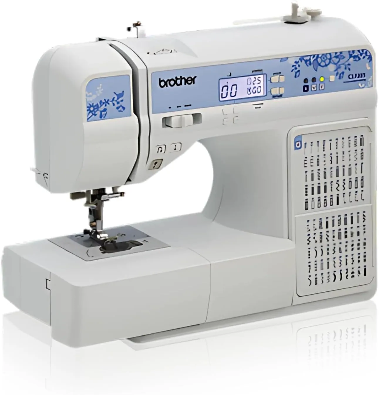 Brother CS7205 Computerized Machine, 150 Built Stitches, 1 Font, Wide Table, 11 Sewing Feet, White
