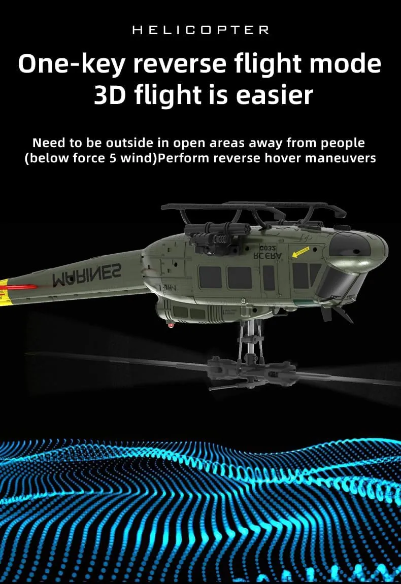 C032 UH-1 Huey RC Helicopter Toys for Adults, 1/48 Scale 2.4G 6CH RC Brushless Flybarless Helicopter, 6-Axis Gyro Aircraft Model with Altitude Hold & Optical Flow Positioning - 3 Battery