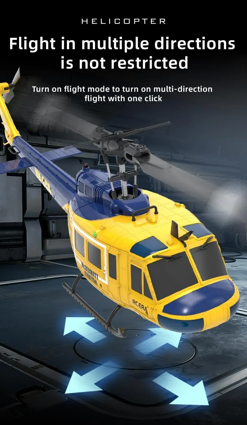 C032 UH-1 Huey RC Helicopter Toys for Adults, 1/48 Scale 2.4G 6CH RC Brushless Flybarless Helicopter, 6-Axis Gyro Aircraft Model with Altitude Hold & Optical Flow Positioning - 3 Battery