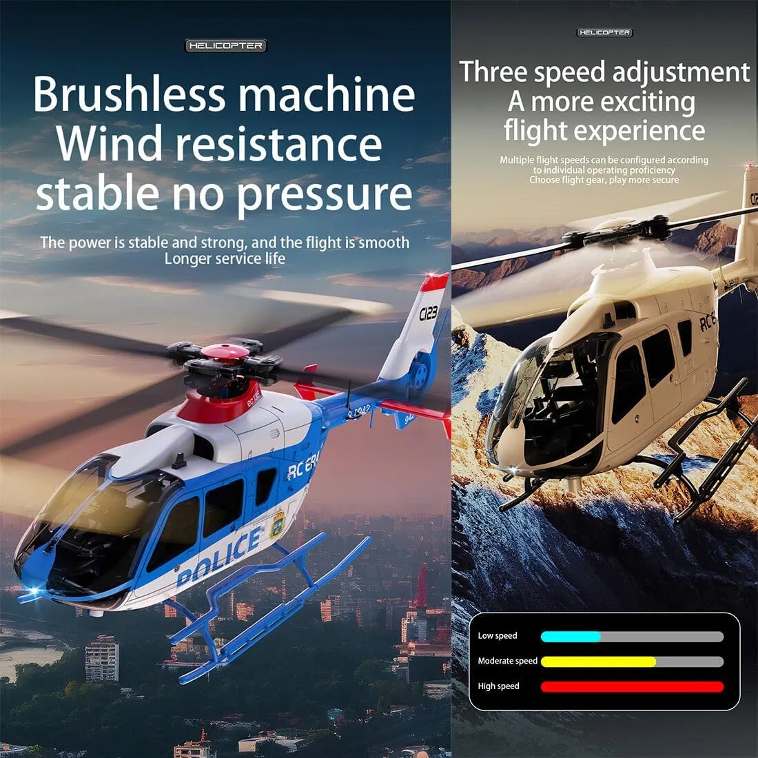 C123 EC135 RC Helicopter for Adults, 1/36 2.4G 6CH Single-Rotor Gyroscopic Flying Aircraft Model with 3D Flip, Inverted Flight, Altitude Hold, One Key Take Off/Landing（Blue White