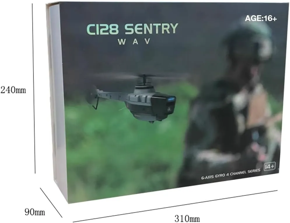 C128 RC Helicopter, 2.4G 4CH Remote Control Helicopter Add Optical Flow Positioning, Single-Rotor Military Aircraft Model with 1080P Camera