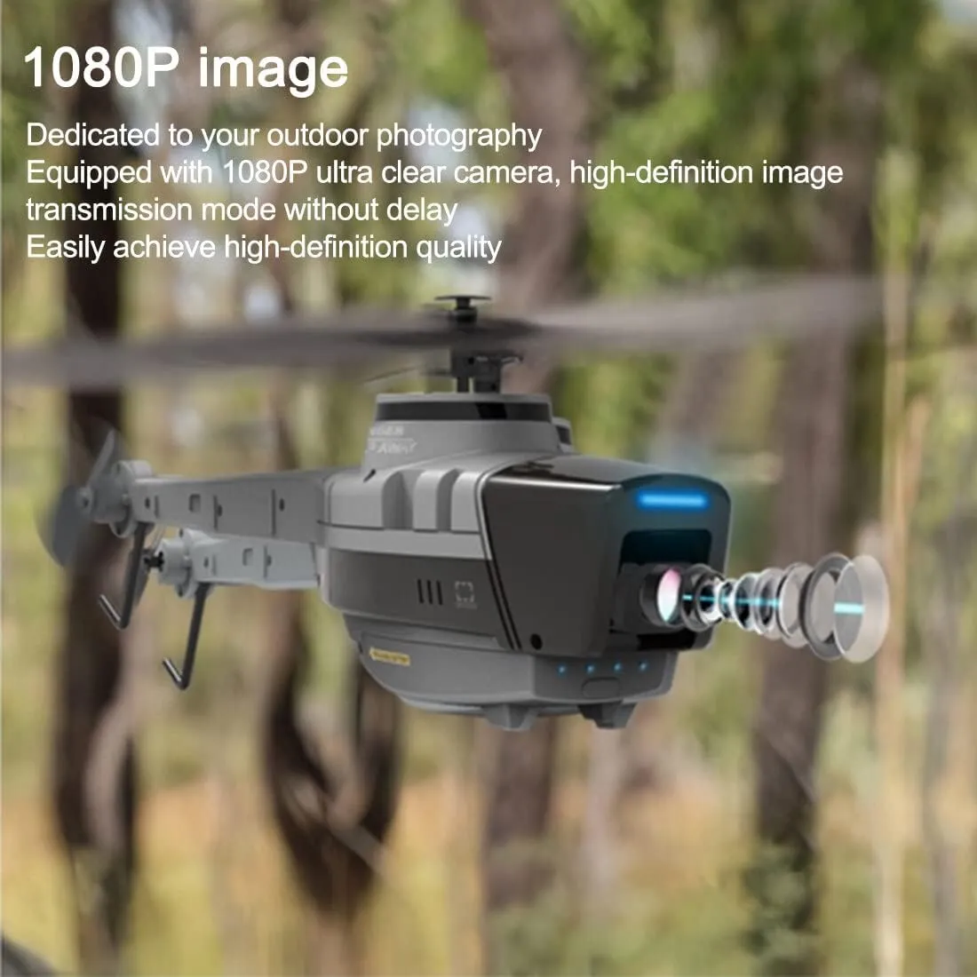 C128 RC Helicopter, 2.4G 4CH Remote Control Helicopter Add Optical Flow Positioning, Single-Rotor Military Aircraft Model with 1080P Camera