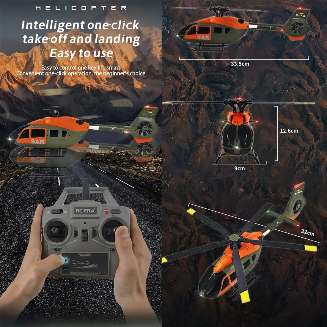 C190 H145 RC Helicopter for Adult, 1/30 Scale 2.4G 6CH 6-Axis Gyro Single-Rotor Remote Control Aircraft Model with Optical Flow Positioning & Altitude Hold