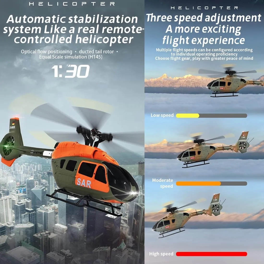 C190 H145 RC Helicopter for Adult, 1/30 Scale 2.4G 6CH 6-Axis Gyro Single-Rotor Remote Control Aircraft Model with Optical Flow Positioning & Altitude Hold