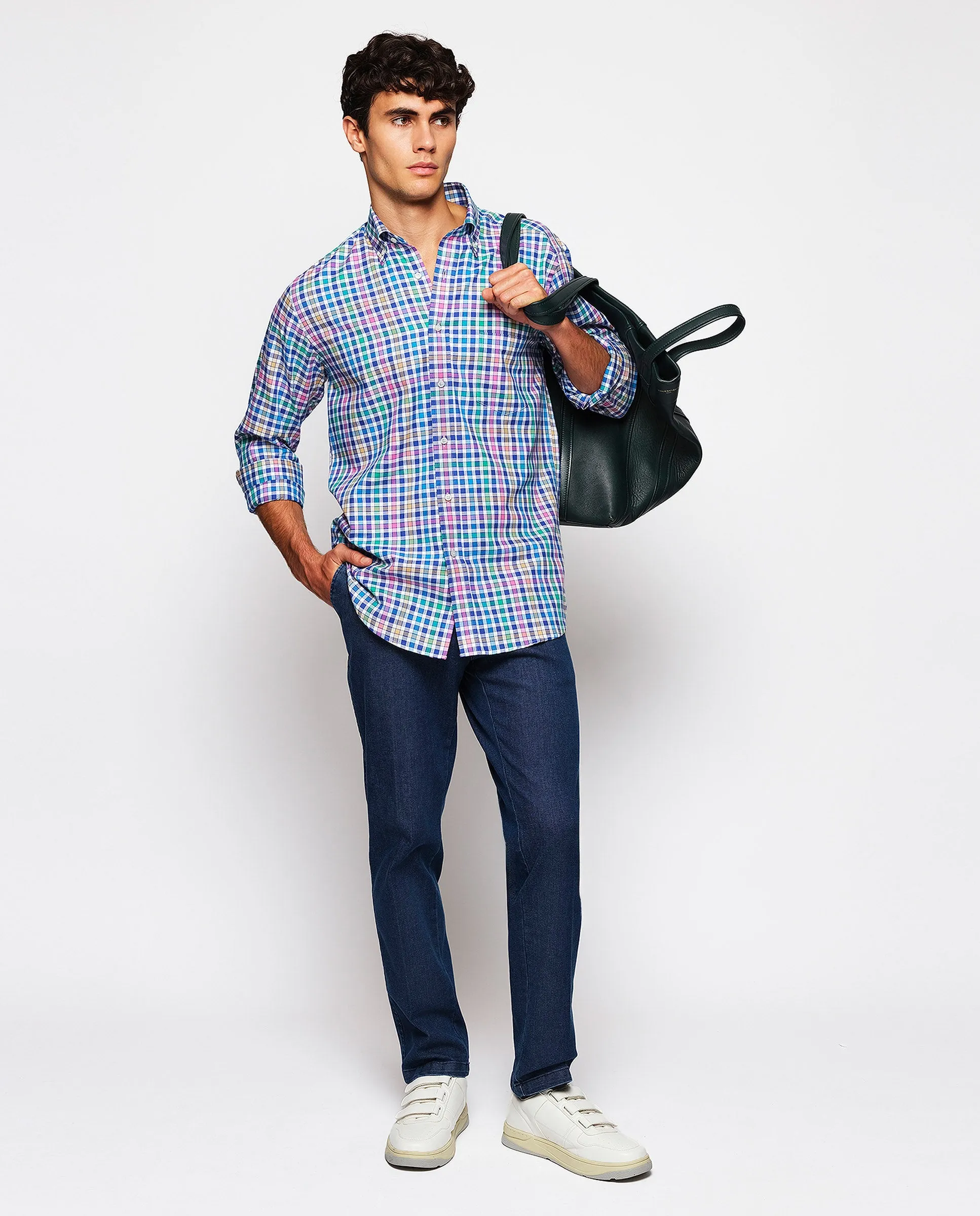 Camisa casual cuadros multicolor oxford