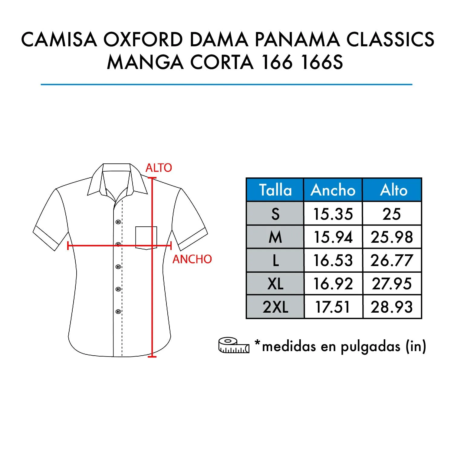 Camisa Oxford Dama Panama Classics Manga Corta 166