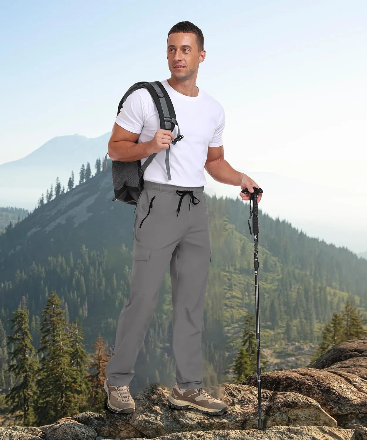 Cargo Pants for Men Water Resistant Hiking Pants Lightweight Fishing Travel Pants Zipper Pocket Outdoor HH2411