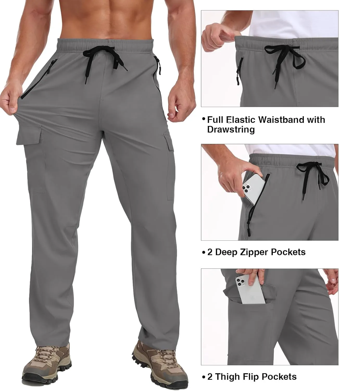Cargo Pants for Men Water Resistant Hiking Pants Lightweight Fishing Travel Pants Zipper Pocket Outdoor HH2411