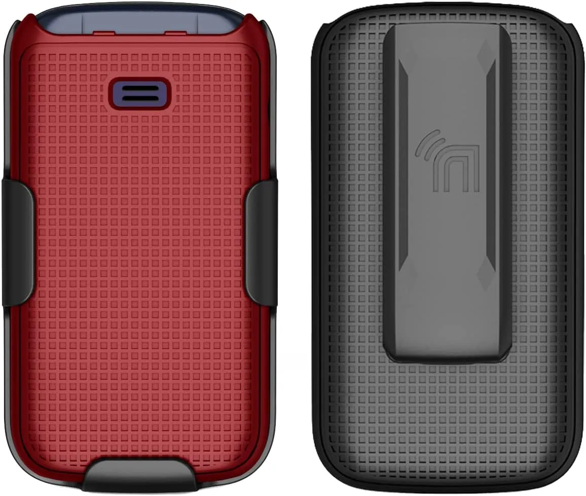 Case with Clip for Go Flip 4 / TCL FLIP Pro Phone, Nakedcellphone Slim Hard Shell Cover and [Rotating/Ratchet] Belt Hip Holster Holder Combo for Alcatel 4056W, 4056L, 4056Z, 4056V - Red