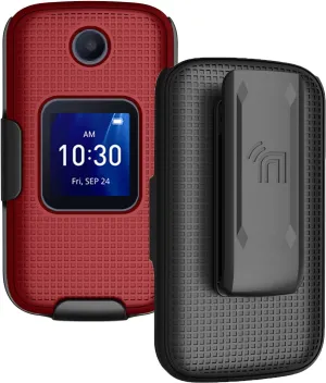 Case with Clip for Go Flip 4 / TCL FLIP Pro Phone, Nakedcellphone Slim Hard Shell Cover and [Rotating/Ratchet] Belt Hip Holster Holder Combo for Alcatel 4056W, 4056L, 4056Z, 4056V - Red